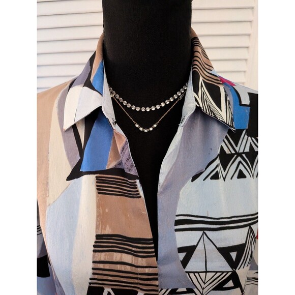 NIC + ZOE Blouse Women's S Jigsaw Bold Geo Abstract Art To Wear Button-Up Shirt - Picture 2 of 14